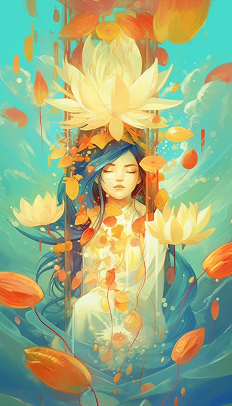 闭眼荷花中漂亮女孩中国风艺术插画,插画/手绘图,插画/手绘图库,插画/手绘图下载,插画/手绘
